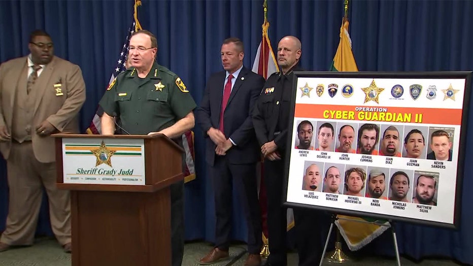 Polk County Sheriff Grady Judd gives a press conference highlighting the arrests from 'Operation Cyber Guardian II.'