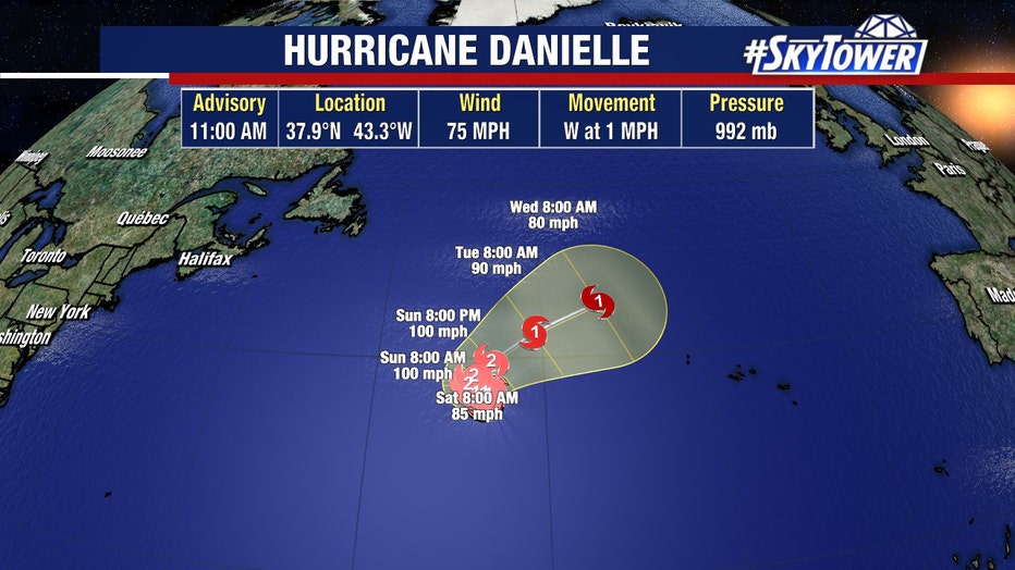 Photo: Track for Hurricane Danielle shows the storm staying in the middle of the Atlantic