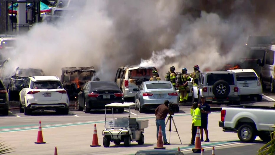 Firefighters battle vehicle fires outside Dolphins game in Miami