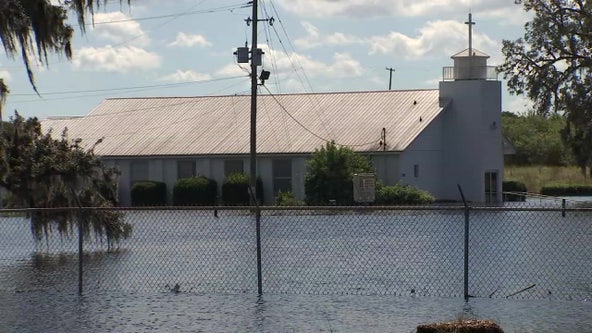 Frostproof church surrounded by storm water in the aftermath of Hurricane Ian