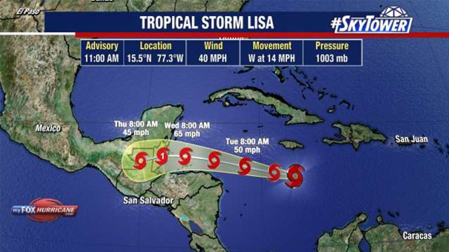 Tropical Storm Lisa forms in Caribbean Sea with no threat to Florida