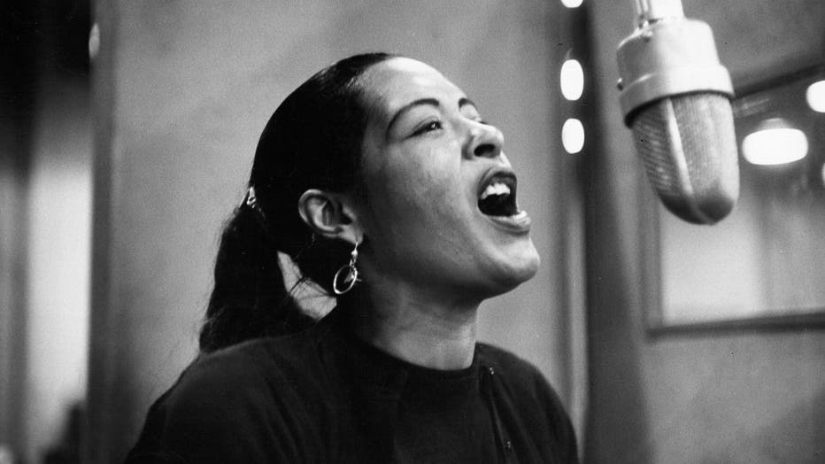 Singer Billie Holiday records her penultimate album 'Lady in Satin at the Columbia Records studio in December 1957 in New York City, New York.