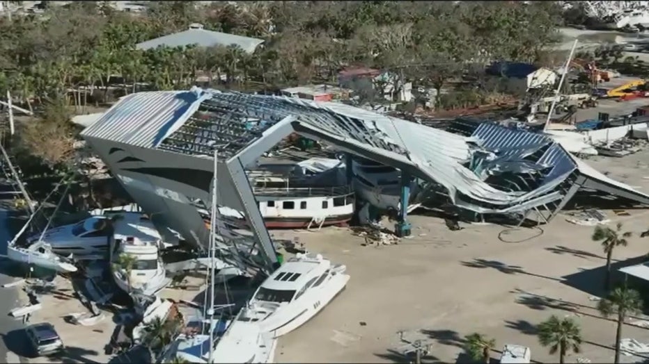 Damage and debris from Hurricane Ian