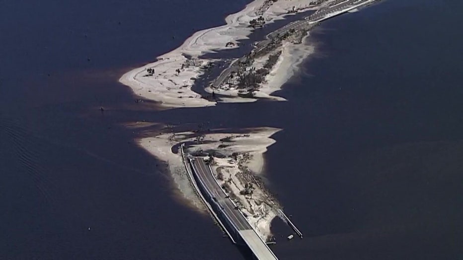 A destroyed bridge leading to Sanibel Island. 