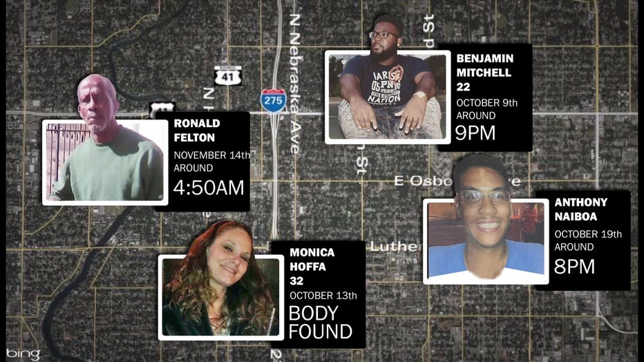 Howell is accused of gunning down four innocent people, Benjamin Mitchell, Monica Hoffa, Anthony Naiboa, and Ronald Felton, who happen to be walking alone.