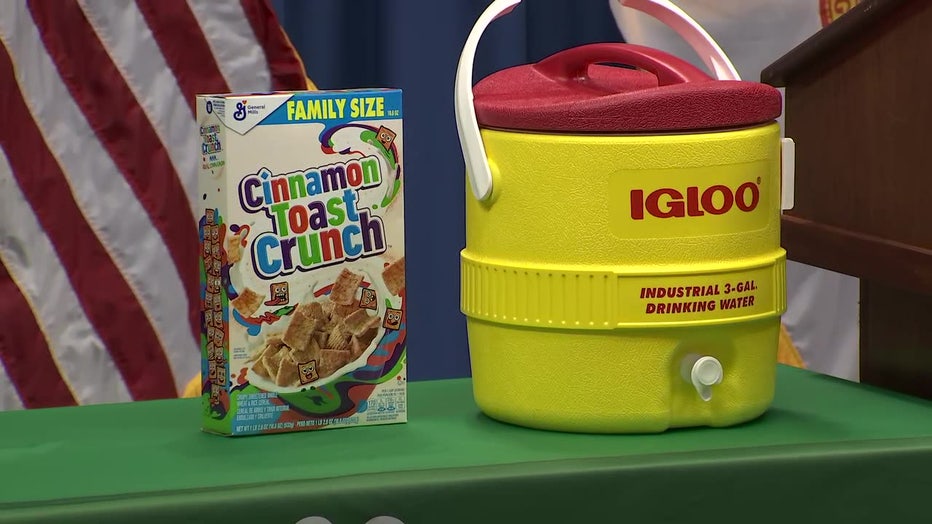 Photo: The cereal box and Igloo cooler used to conceal fentanyl during the undercover drug buy.