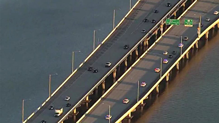 Photo: Aerial view of Deputy Hartwick's procession traveling over the Bayside Bridge on the morning of Oct. 3, 2022.