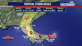 Tropical Storm Watch issued for Florida's Gulf Coast; Nicole strengthens into tropical storm