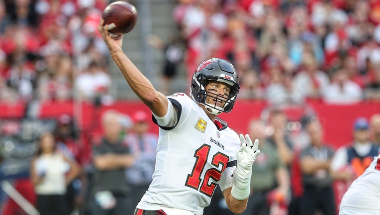 Tom Brady throws a pass during the regular season game between the Los Angeles Rams and the Tampa Bay Buccaneers on November 06, 2022 at Raymond James Stadium in Tampa, Florida.