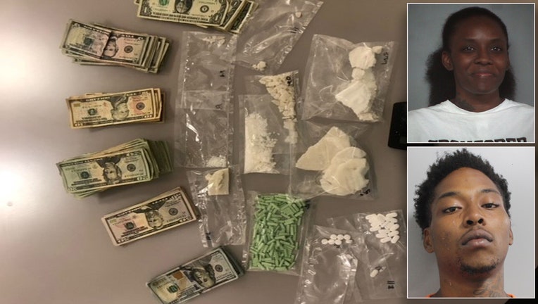 Cash and drugs seized from a Lake Wales motel room next two Carlos Williams and Shanell Mickel. 