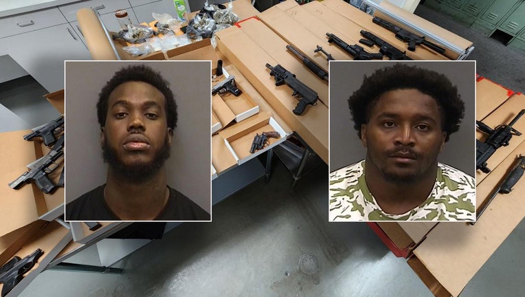 Zavid Hill Roland Fletcher were arrested and police seized 23 guns and narcotics while investigating a suspected drug dealer. Photos are courtesy of the Tampa Police Department. 