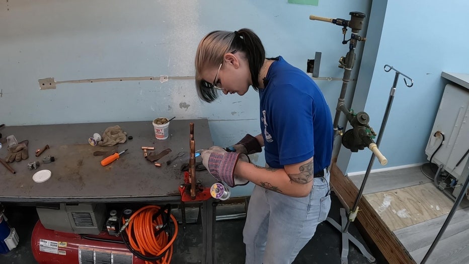 Natalie Rychel is majoring in plumbing technology at Erwin Technical College. 