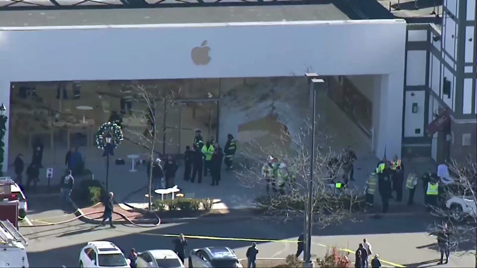 Aerial view of Apple Store crash in Hingham, Mass.