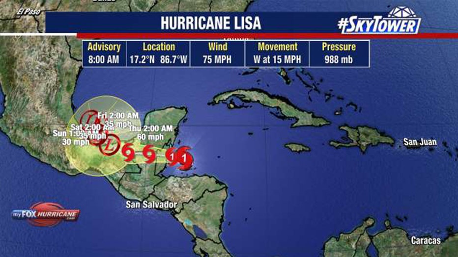 Photo: Track for Hurricane Lisa