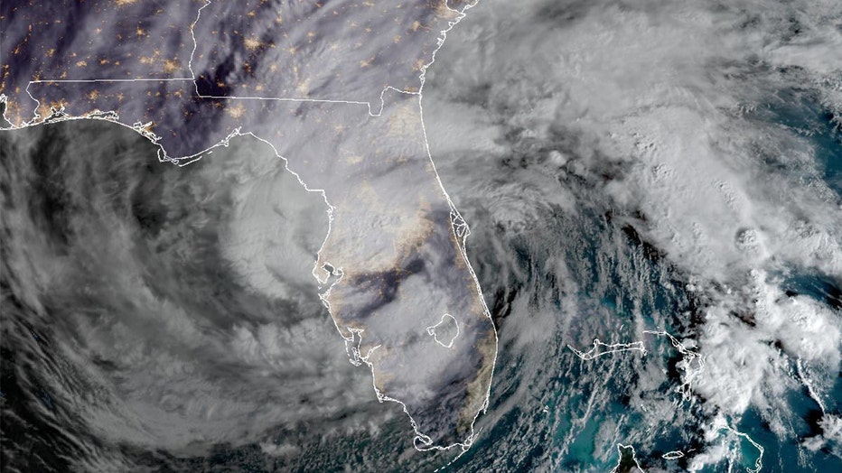 NOAA satellite image of Tropical Storm Nicole after making landfall