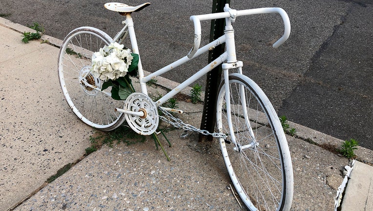 A White Ghost Bike at the site where someone was killed by driver while riding a bike.