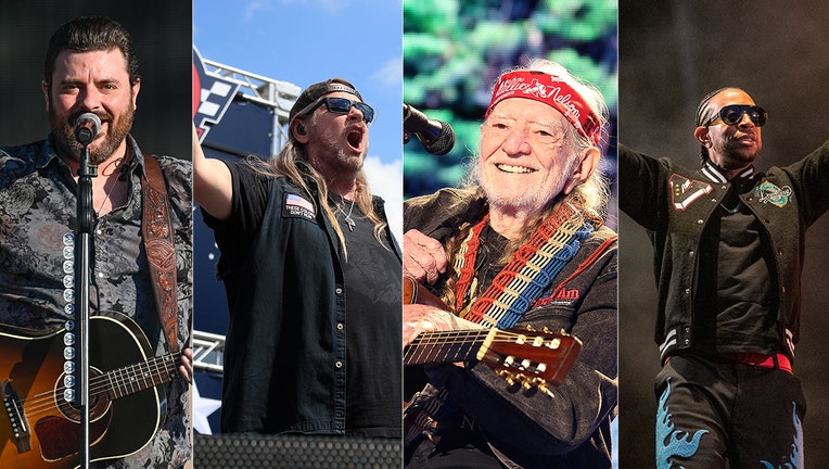Pictured from left to right: Chris Young, Lynyrd Skynyrd's Johnny Van Zant, Willie Nelson, and Ludacris.
