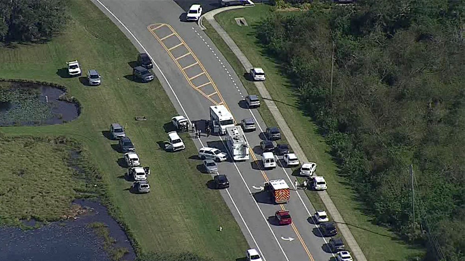 Staging area for the Sarasota County Sheriff's Office outside apartment complex where shooting occurred.