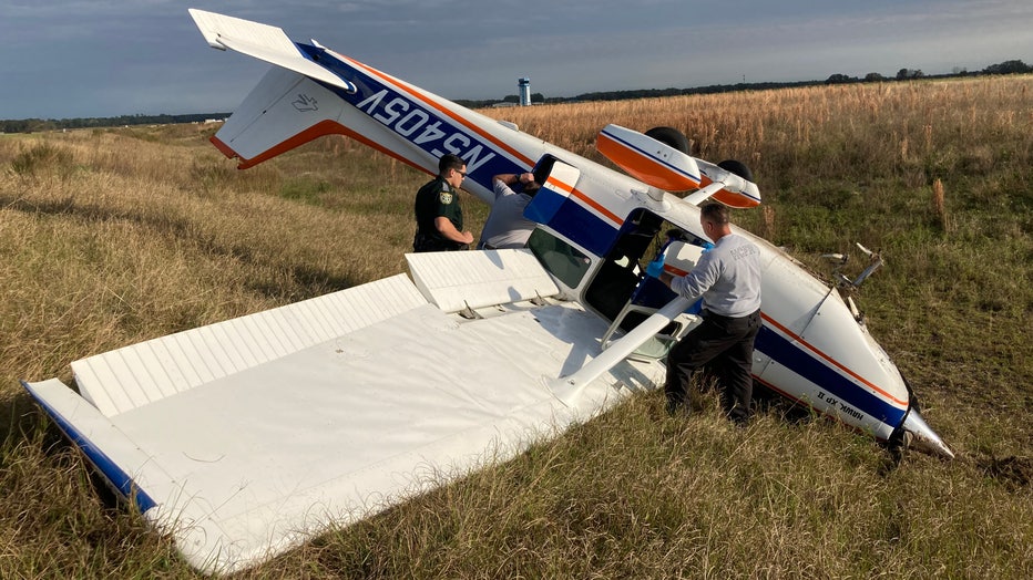 A plane crashed on a runway at a Brooksville airport on Friday. Image is courtesy of Hernando County Fire Rescue. 