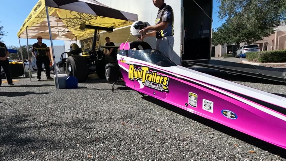 Michael Scott, president of Right Trailers brought his NHRA dragsters to the school. 