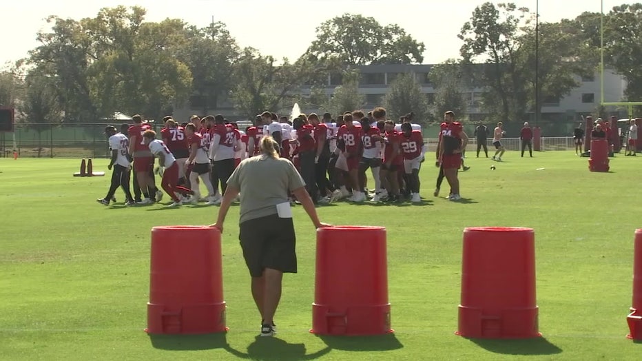 The Tampa Bay Buccaneers practice before an upcoming game. 