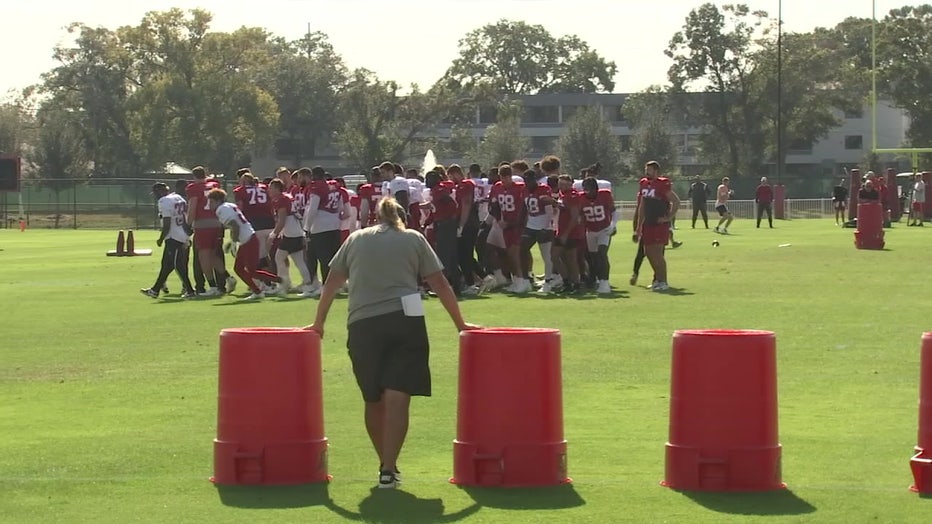 The Tampa Bay Buccaneers practice before an upcoming game.