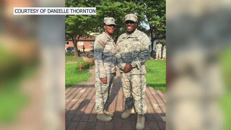 Danielle Thornton and her husband who collapsed and died during physical training. 