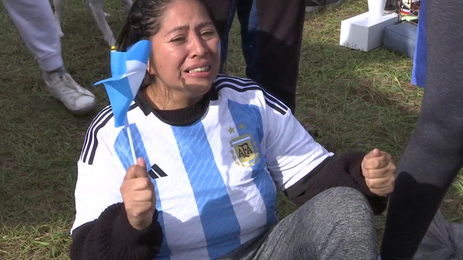 A woman cries tears of joy after Argentina won the World Cup. 