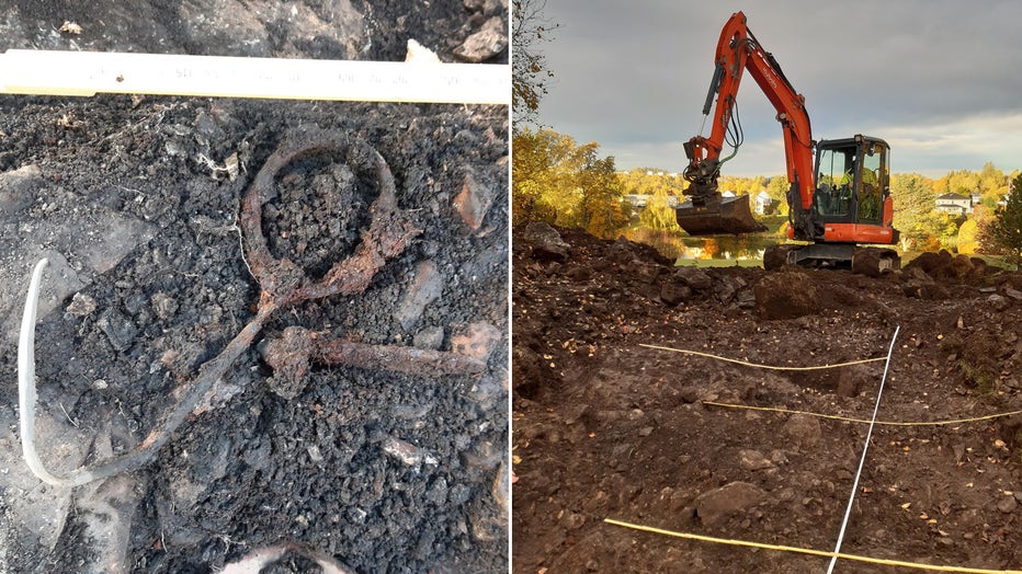 Archaeologists excavate a Viking burial site in a backyard in Oslo, Norway.