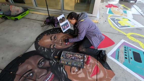 See the play in a different way as chalk muralist creates 'Crimes of the Heart' outside American Stage