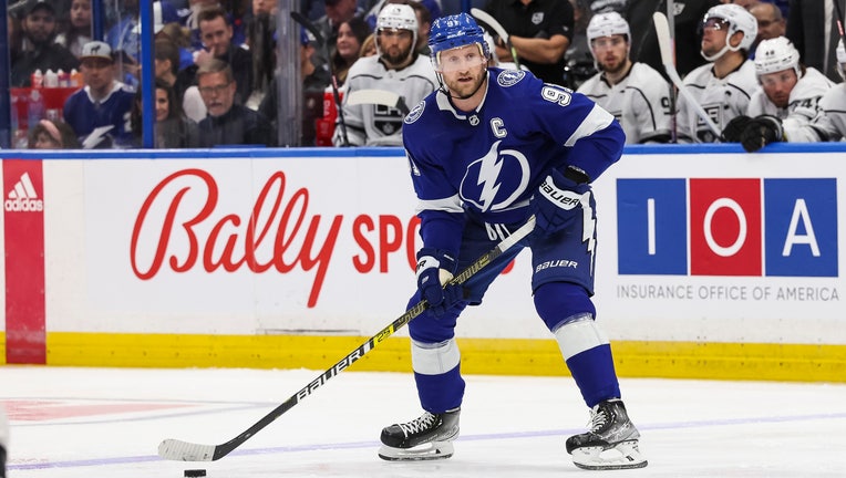 Steven Stamkos #91 of the Tampa Bay Lightning skates against the Los Angeles Kings during the third period at Amalie Arena on January 28, 2023 in Tampa, Florida.