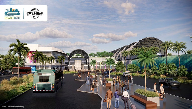 Artist rendering of a proposed SunRail station at the Orange County Convention Center.