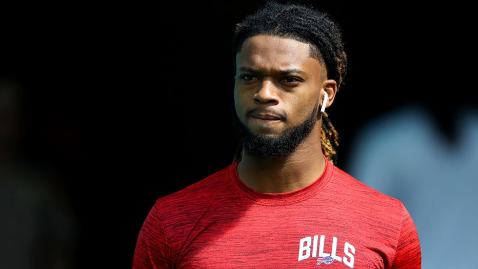 Damar Hamlin #3 of the Buffalo Bills looks on prior to a game against the Miami Dolphins at Hard Rock Stadium on September 25, 2022 in Miami Gardens, Florida.