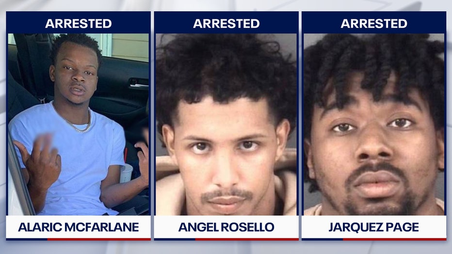 Mugshots of Alaric McFarlane, Angel Rosello and Jarquez Page courtesy of the Polk County Sheriff's Office. 