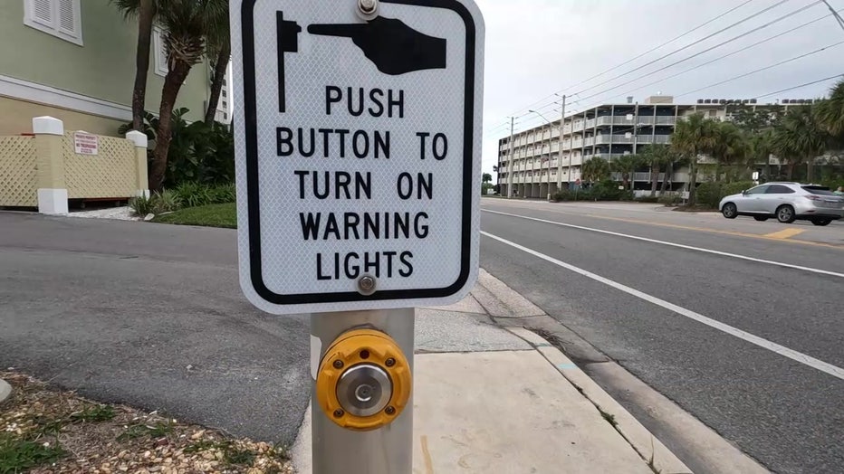 There are 30 to 40 flashing crosswalks on Gulf Boulevard that light up when pedestrians hit a button before crossing.