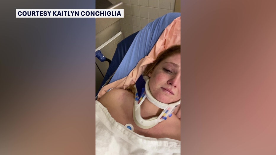 Kaitlyn Conchiglia recovers in her hospital room following crash.
