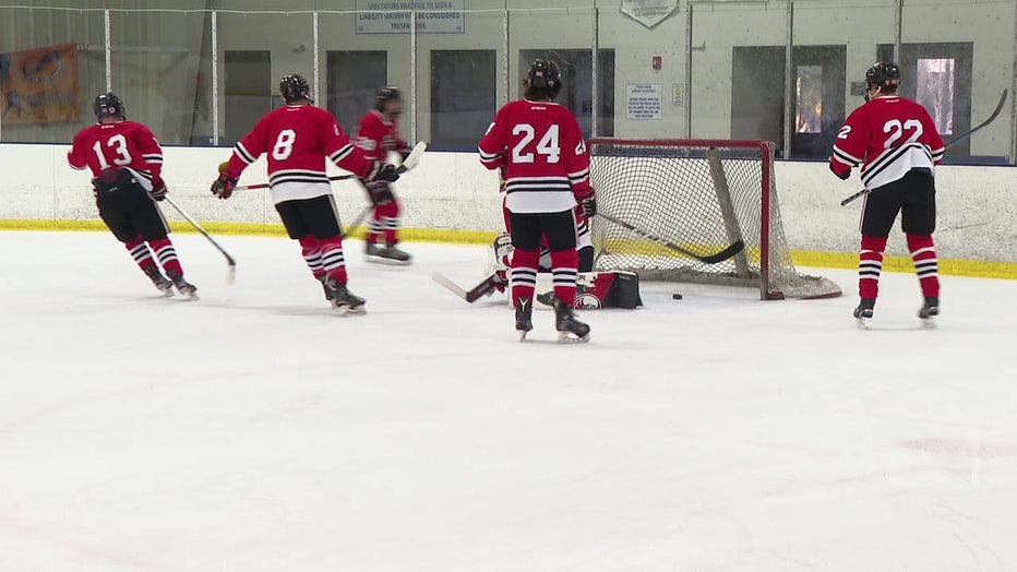 The University of Tampa hockey team at practice.