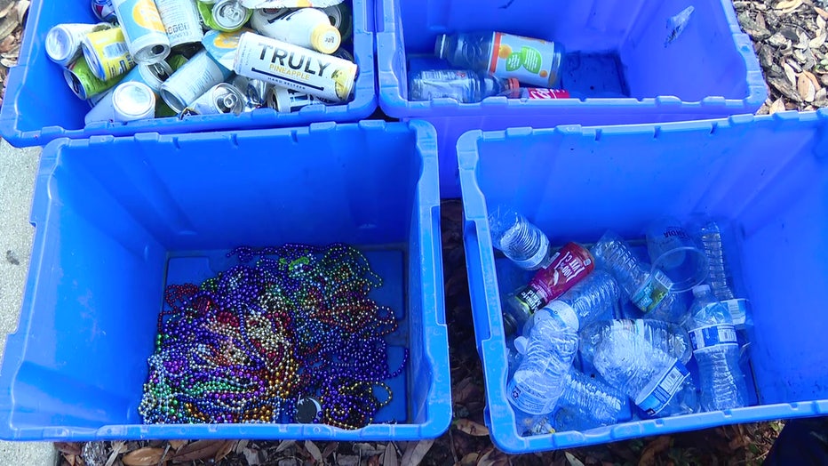 Organizers say they picked up more than 6,000 pounds of beads on Sunday along with about 7500 pounds of trash and 1500 pounds of recyclables