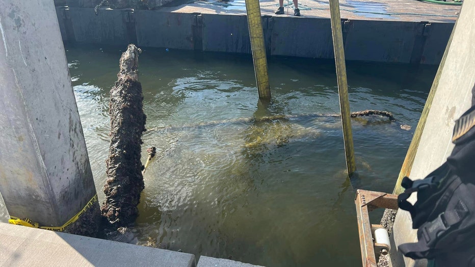 Divers in the Matanzas Pass area of Fort Myers Beach investigate the sunken sailboat "Good Girl" that belonged to 72-year-old James "Denny" Hurst.