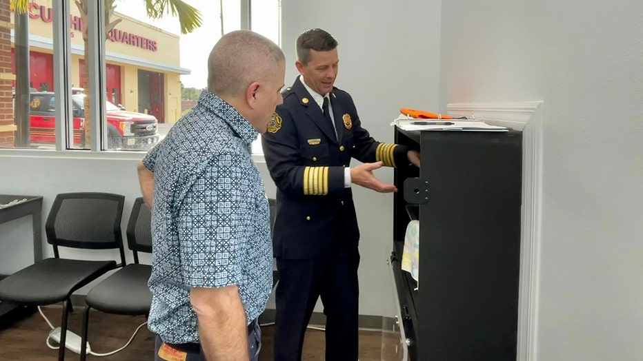 Authorities demonstrate how the Safe Haven Baby Box works at the fire station in Ocala, Florida.