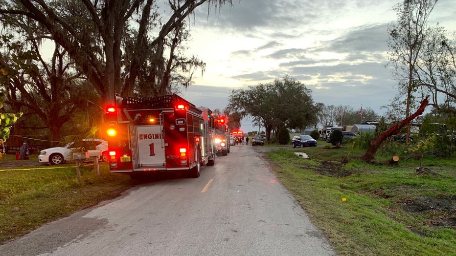 Fire trucks outside a home where one man lost his life in a house fire. Image is courtesy of the Hardee County Sheriff's Office.