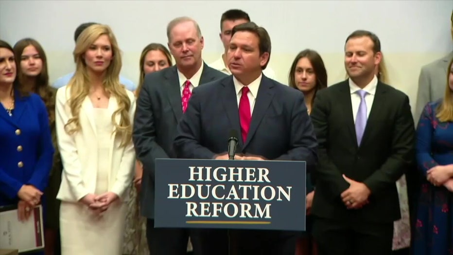 Ron DeSantis speaking at an education press conference. 