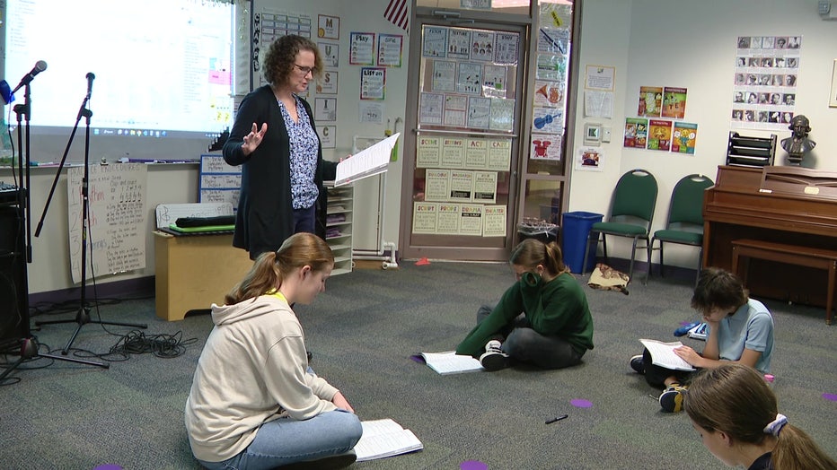 Students take part in an acting class at Academie da Vinci Charter School for the Arts and Technology.
