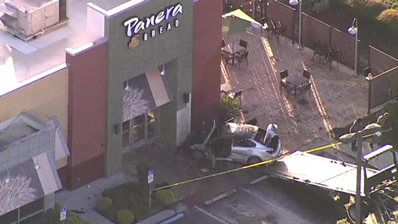 Car catches fire after crashing into Panera Bread at The Shops at Wiregrass