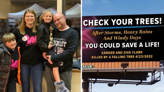 After their two kids died in a falling tree accident, parents rent billboard 'to save another life'