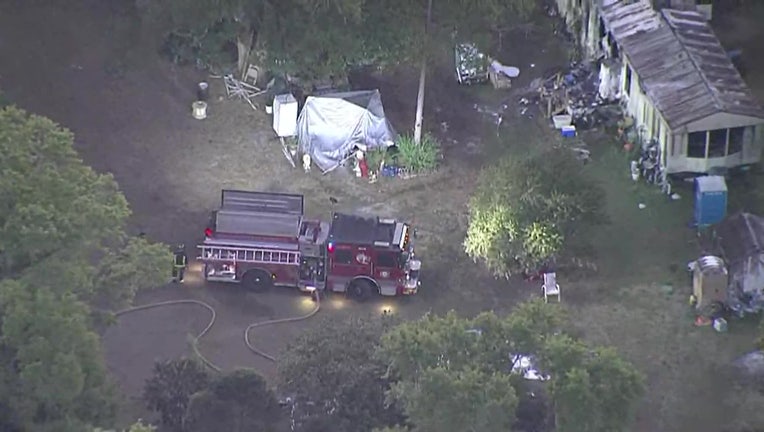 Aerial view of fatal mobile home fire. 