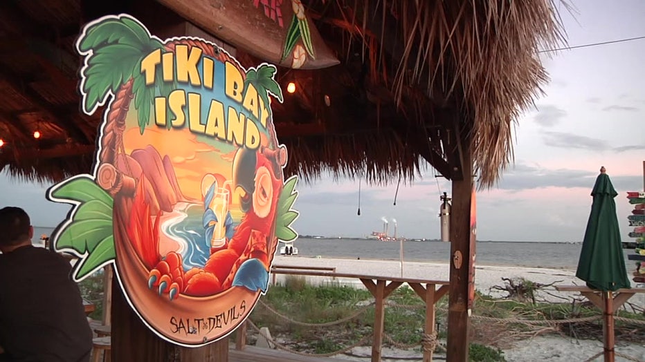 A tiki bar on Beer Can Island. 