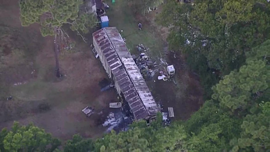 Aerial view of fatal mobile home fire. 