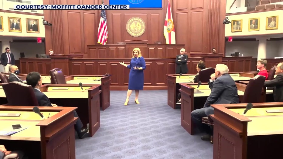 File: Patients and doctors from Moffitt Cancer Center meet with state leaders.