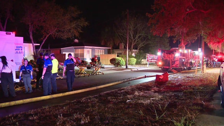 Crews outside two homes that caught fire Tuesday morning. 